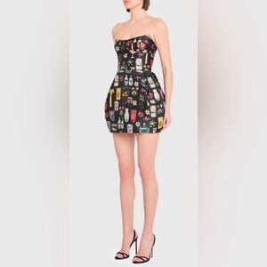 Amanda Uprichard Black Strapless Mini Skirt with Colorful Print
